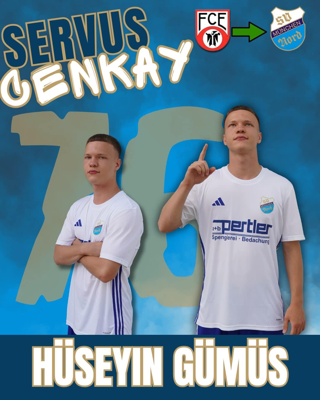 Vorstellungsgrafik von Neuzugang Hüseyin Gümüs im Trikot des SV Nord München-Lerchenau.
