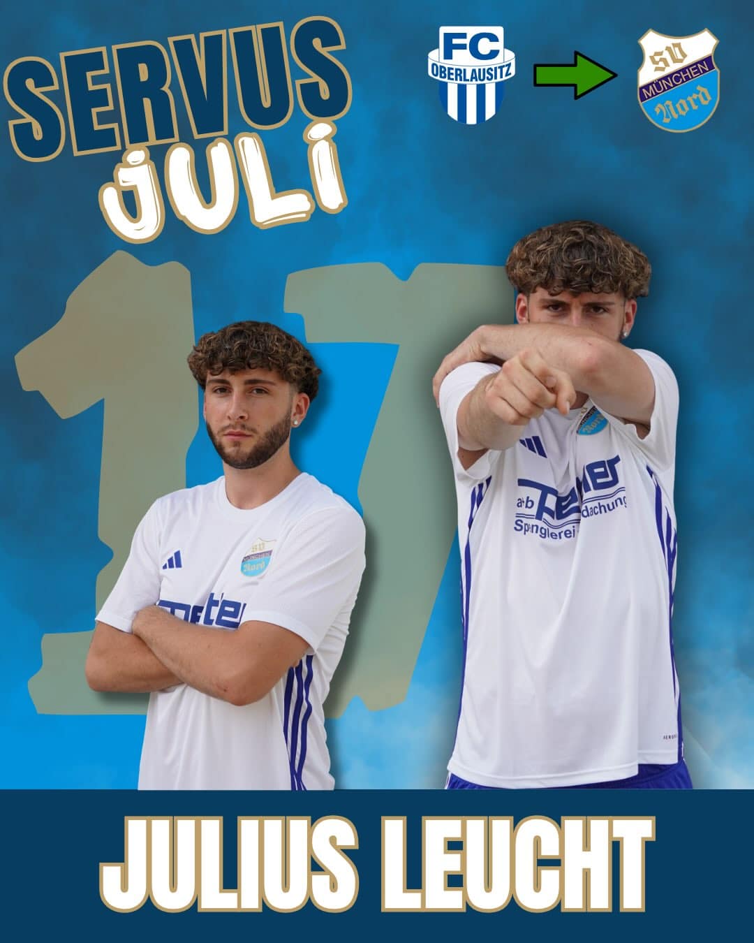 Vorstellungsgrafik von Neuzugang Julius Leucht im Trikot des SV Nord München-Lerchenau.