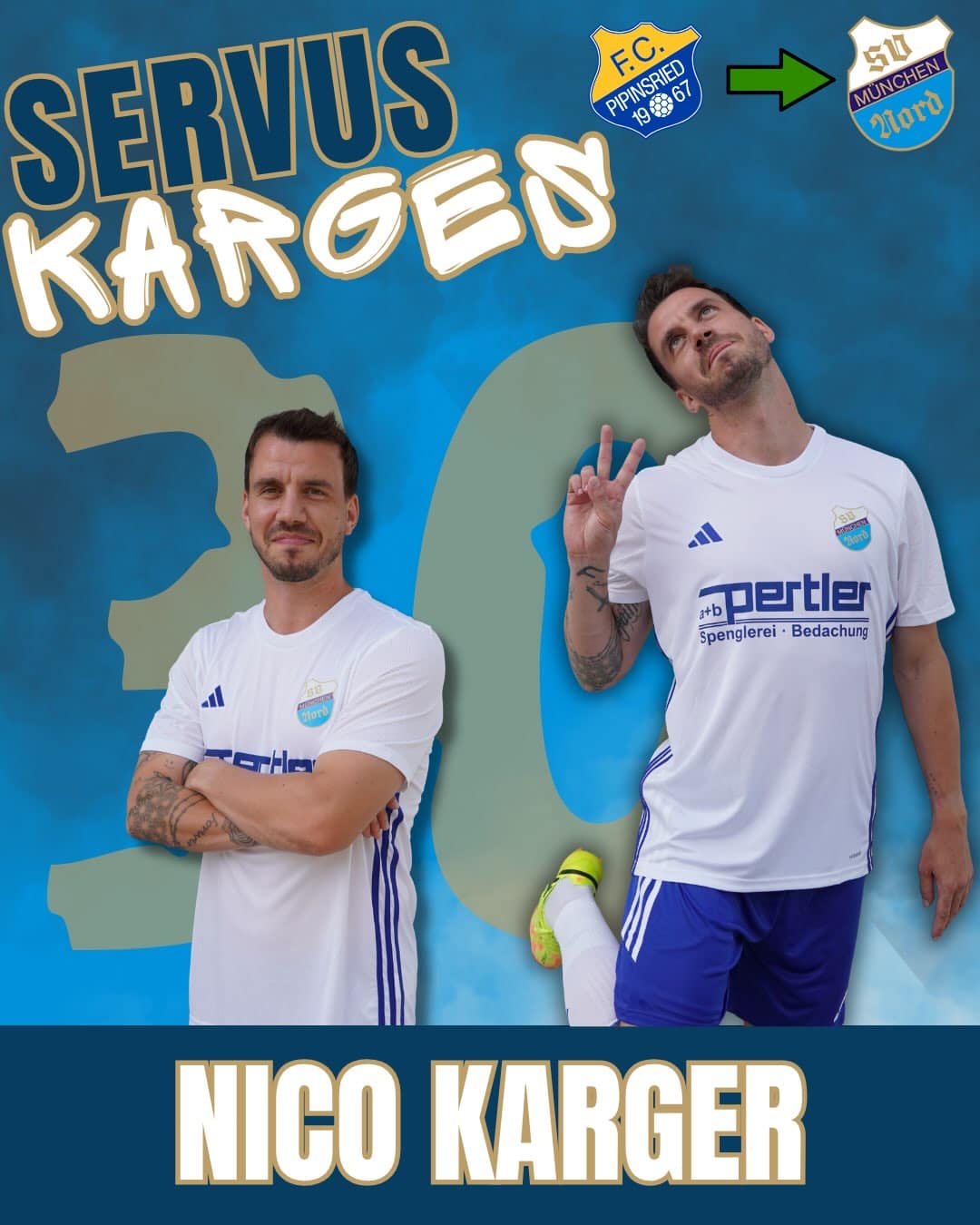 Vorstellungsgrafik von Neuzugang Nico Karger im Trikot des SV Nord München-Lerchenau.