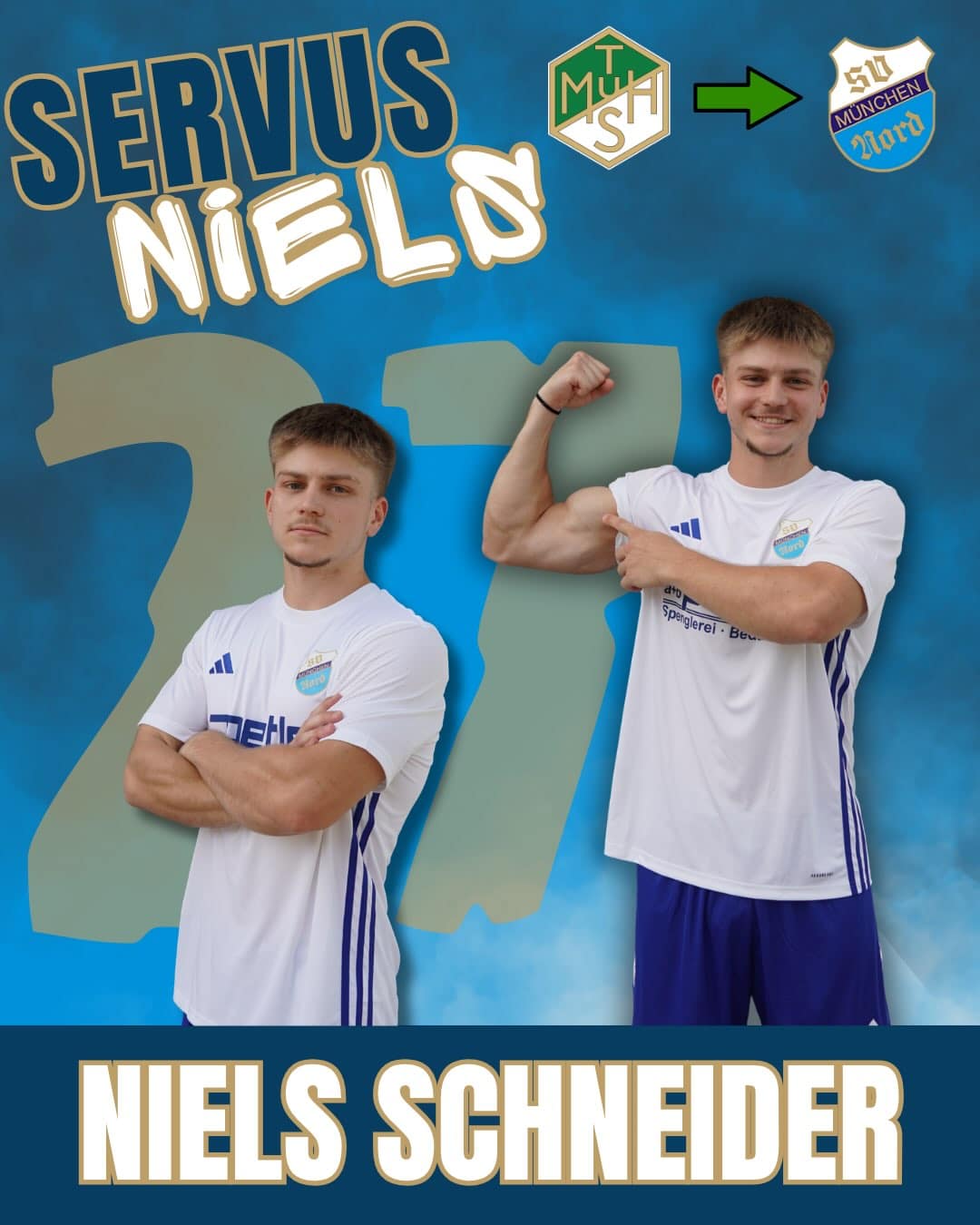 Vorstellungsgrafik von Neuzugang Niels Schneider im Trikot des SV Nord München-Lerchenau.